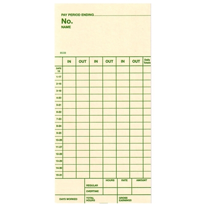 FORM 85330 Time Cards