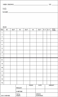 FORM 85240 Time Cards