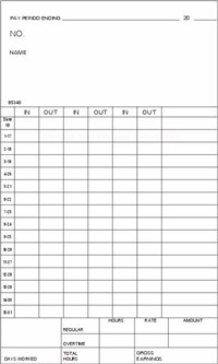 FORM 85340 Time Cards