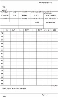 FORM 85341 Time Cards