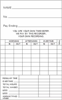 FORM ATR400 Time Cards