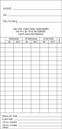 FORM ATR401 Time Cards