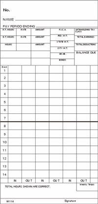 FORM M114 Time Cards